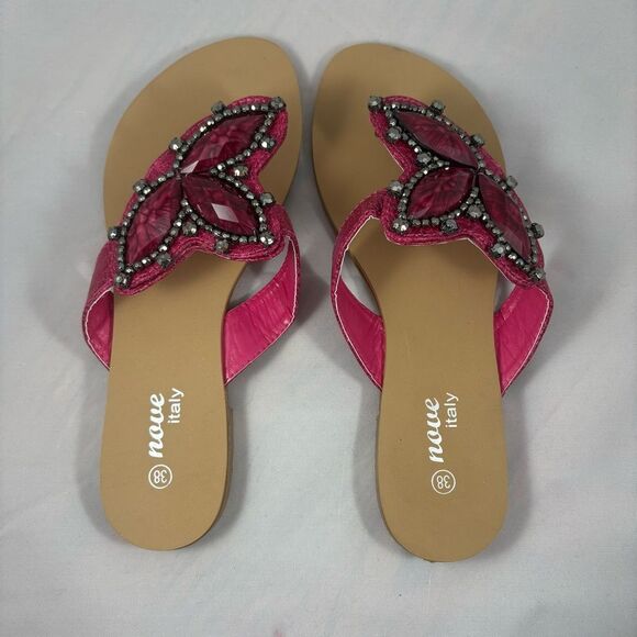Nove Italy Shoes - NOVE ITALY Pink Beaded Butterfly Sandals - Size 38 (US 7.5-8)